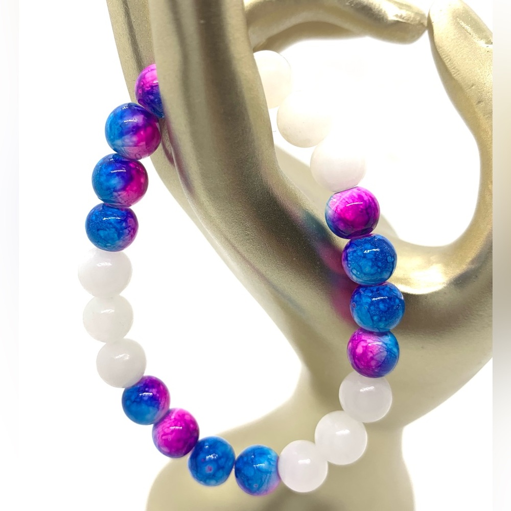 [Swirl World] Pretty Glass and White Agate Beaded Bracelet